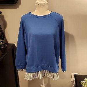 Faux twinset pullover ribbed sweatshirt Blue /white/black size XXL PTP 24 in
